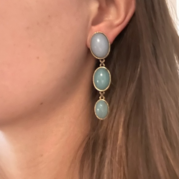 Three Tone Blue Drop Gem Statement Earrings - Picture 2 of 5